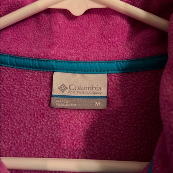 Columbia PFG Fleece Pullover, pink with blue trim, size M - Picture 3 of 9